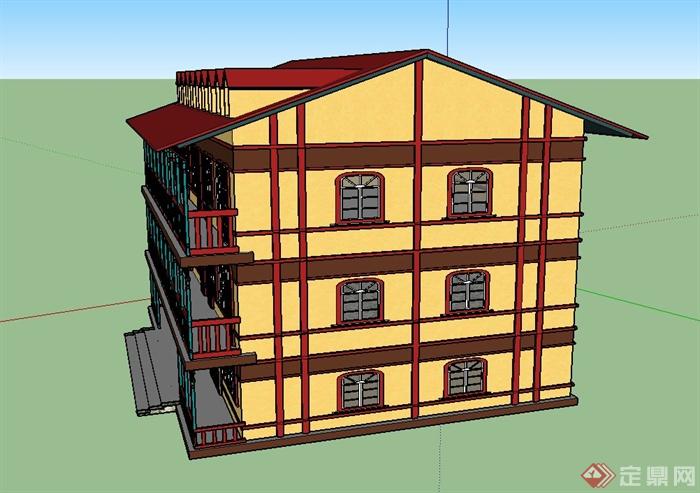 某欧式三层联排商业建筑设计SU模型(2)