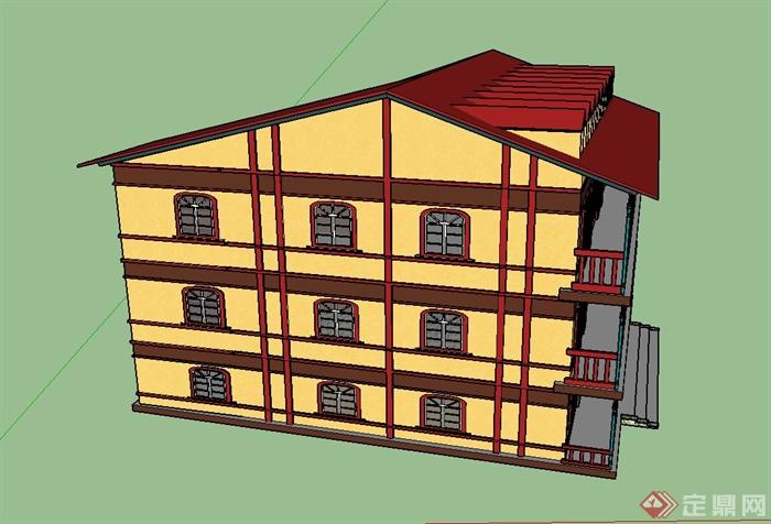 某欧式三层联排商业建筑设计SU模型(3)