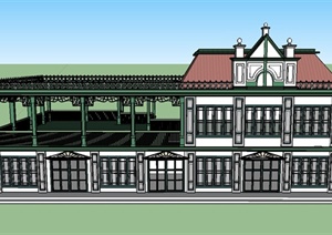 某欧式两层餐饮店建筑设计SU(草图大师)模型
