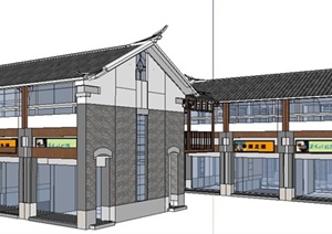 现代中式二层商铺建筑设计SU(草图大师)模型