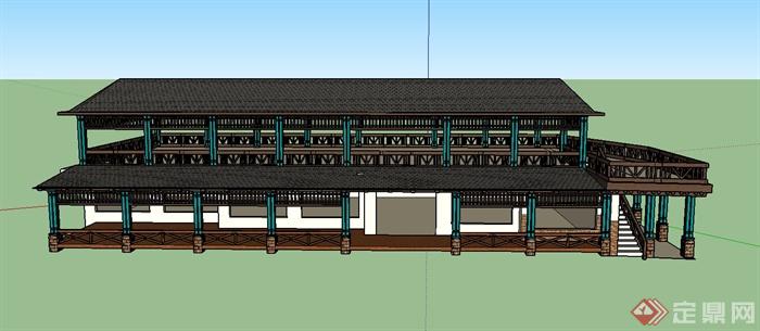 某欧式两层茶楼建筑设计SU模型(1)