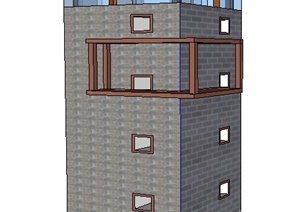 现代中式风格观景塔楼设计SU(草图大师)模型
