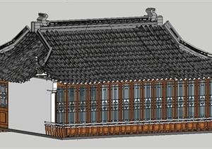 现代中式单层民宅建筑设计SU(草图大师)模型