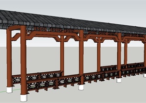 现代中式风格景观长廊设计SU(草图大师)模型