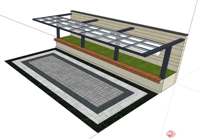 现代廊架花池组合设计SU模型(1)