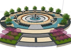 现代喷泉平台组合设计SU(草图大师)模型