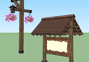 现代中式风格庭院灯、标志牌SU(草图大师)模型