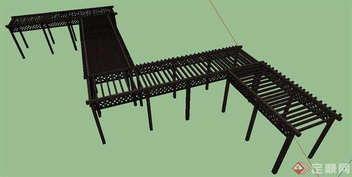 现代中式组合木廊架su模型(3)