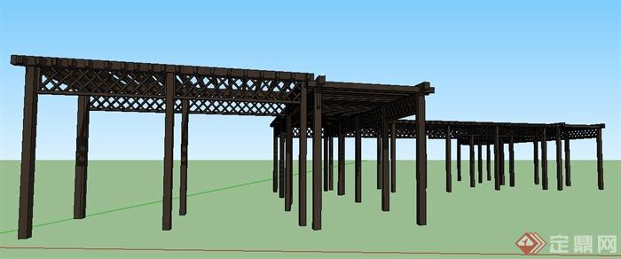 现代中式组合木廊架su模型(1)