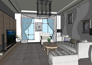某现代简约风格住宅空间客厅装修设计SU(草图大师)模型