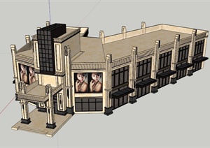 新古典双层商场建筑设计SU(草图大师)模型