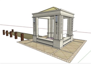 现代风格凉亭及木平台SU(草图大师)模型