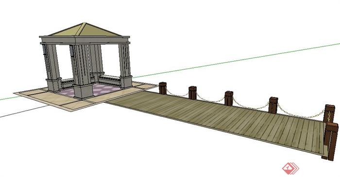 现代风格凉亭及木平台su模型(3)