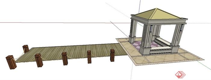 现代风格凉亭及木平台su模型(2)