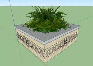 石质方形花池设计SU(草图大师)模型