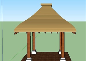 某木质四角凉亭设计SU(草图大师)模型