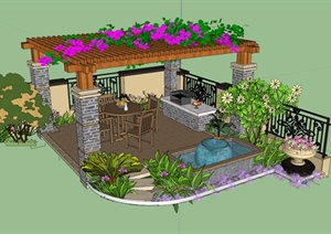 庭院花架组合景观设计SU(草图大师)模型