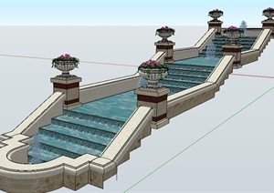 现代风格阶梯叠水喷泉SU(草图大师)模型