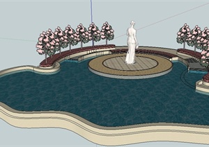 现代不规则雕塑景观水池SU(草图大师)模型