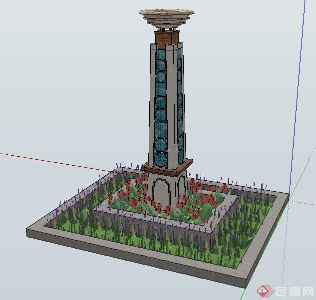 现代风格花池景观柱su模型(3)