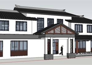 现代中式风格二层办公楼建筑设计SU(草图大师)模型