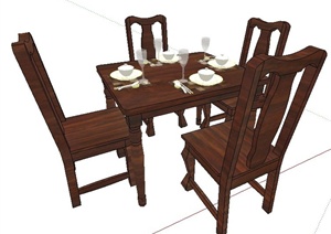 某现代中式风格木制餐桌椅SU(草图大师)模型