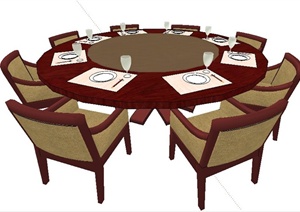 现代中式圆形餐桌椅SU(草图大师)模型