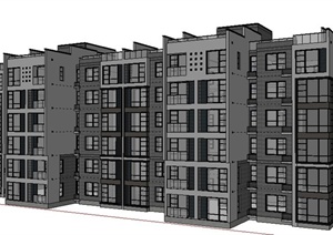现代中式联排6层住宅楼建筑设计SU(草图大师)模型