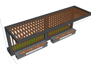 中式简约廊架坐凳设计SU(草图大师)模型