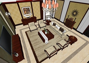 新古典欧式风格客厅装饰设计SU(草图大师)模型