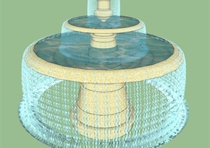 三层叠水台设计SU(草图大师)模型