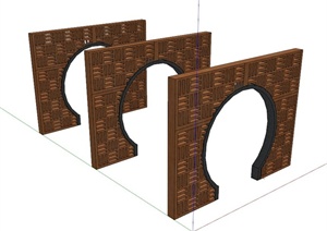 某中式拱门墙设计SU(草图大师)模型