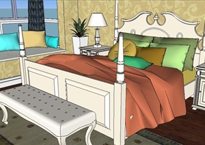 简欧风格住宅卧室整体室内设计SU(草图大师)模型