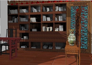现代中式风格书房室内设计SU(草图大师)模型