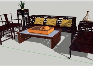 古典中式风格沙发及茶几SU(草图大师)模型