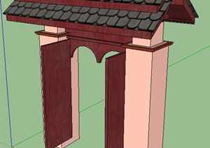 某现代中式住宅垂花门SU(草图大师)模型