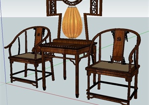 古典中式风格桌椅组合SU(草图大师)模型