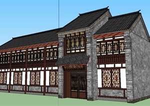 现代中式风格客栈建筑设计SU(草图大师)模型