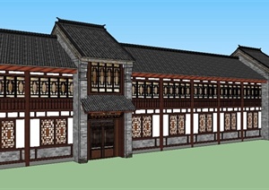 二层中式风格客栈建筑设计SU(草图大师)模型