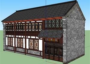 现代中式风格二层酒馆建筑设计SU(草图大师)模型