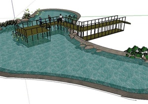 现代景观水池及木平台SU(草图大师)模型