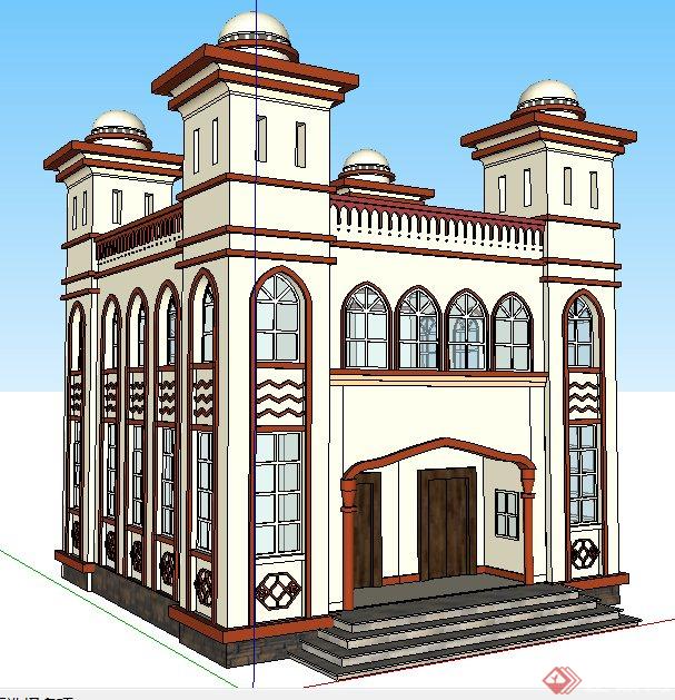 伊斯兰式回族住宅建筑设计su模型(1)