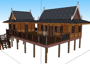 东南亚风格民居住宅建筑设计SU(草图大师)模型