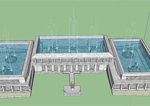 现代喷泉池水景设计SU(草图大师)模型