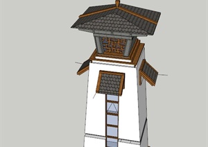 中式汉阙建筑设计SU(草图大师)模型