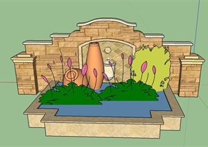 园林景观节点水景墙、小品设计SU(草图大师)模型