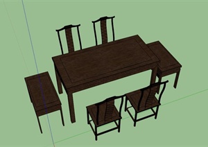中式实木桌椅设计SU(草图大师)模型