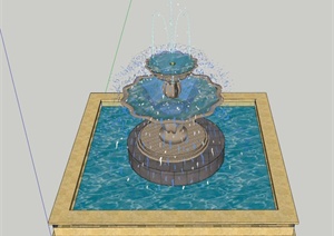 新古典喷泉水池设计SU(草图大师)模型