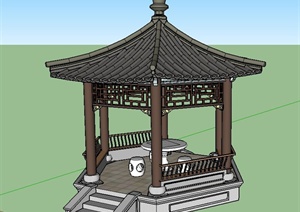 某古典中式带斗拱六角亭设计SU(草图大师)模型
