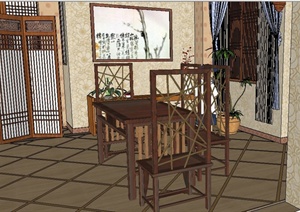 现代中式风格书房及卫生间室内设计SU(草图大师)模型